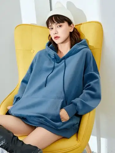 丝绒卫衣女长款