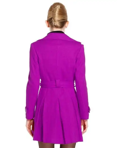 玫紫色修身淑女长款长袖大衣