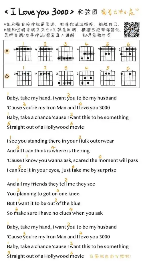 i love you 3000吉他谱_stephanie poetri_降g调弹唱六线谱