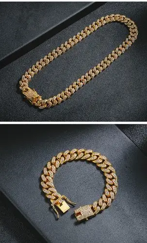 街头古巴链满钻男女粗款钛钢手链欧美ins网红嘻哈说唱镶钻颈项链