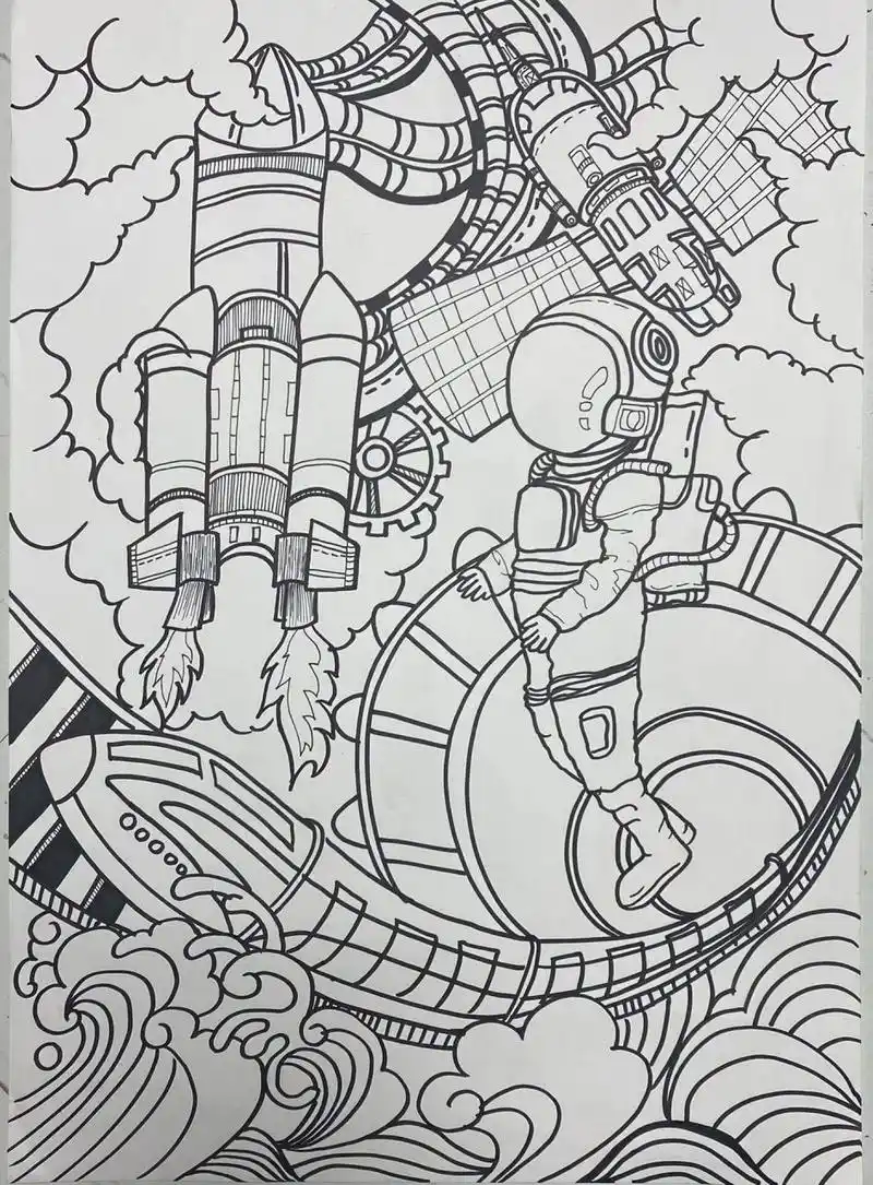 科技科幻画主题绘画海报|a3马克笔含线稿