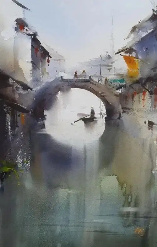 水彩画中的烟雨江南,朦胧梦幻的意境太迷人了!