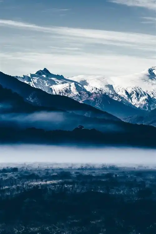 壁纸 山,雪,黎明,雾 3840x2160 uhd 4k 高清壁纸, 图片, 照片