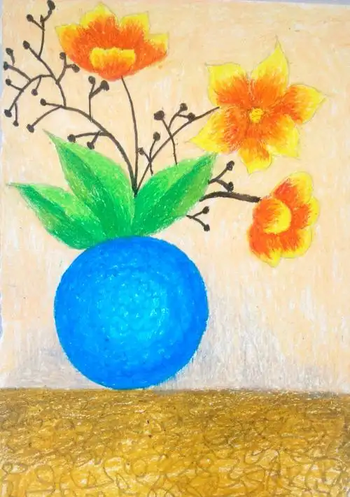 巧手精灵的油画棒作品《花》