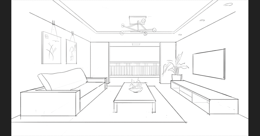 室内教程电脑手绘线稿展示零基础上手透视成稿