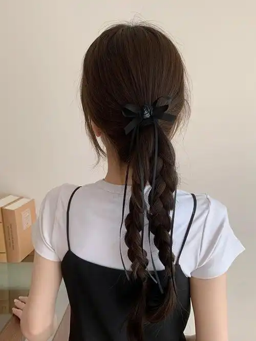 甜美风银色花朵蝴蝶结飘带发夹女后脑勺双马尾编发头饰小夹子发圈