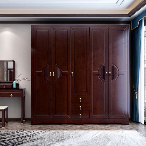 实木衣柜家用卧室现代简约新中式轻奢成品大衣橱橡木四五门平开门