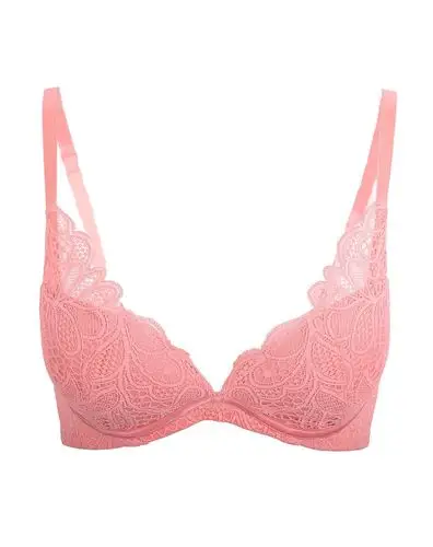 伊丝艾拉yiselle内衣专场粉色优雅蕾丝绣花3/4中厚杯文胸8724-r1_唯品