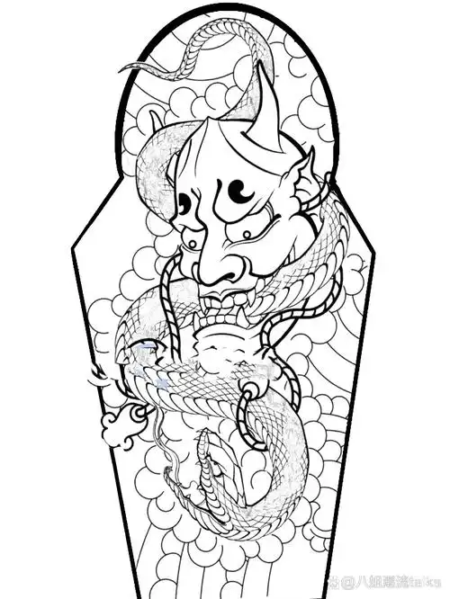 日式老传统花臂手稿图案线稿收藏 日式老传统纹身花臂