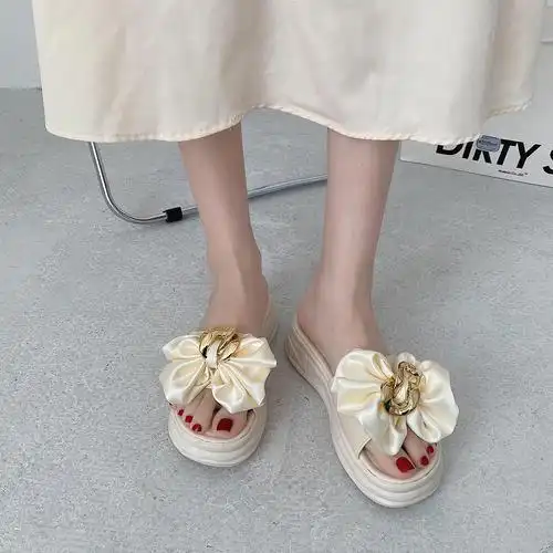 蝴蝶结拖鞋女夏外穿ins潮2022年新款网红时尚一字拖厚底法式凉拖