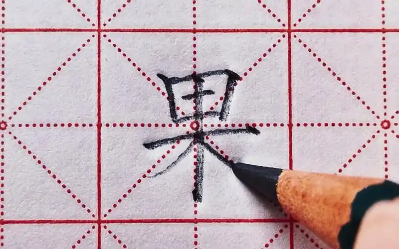 楷书练字"果"字,注意书写笔顺,撇捺舒展,横画长度适中