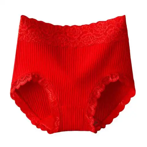 yunwuxin女士本命年棉内裤女大红色高腰收腹棉牛年鸿运结婚三角短裤头
