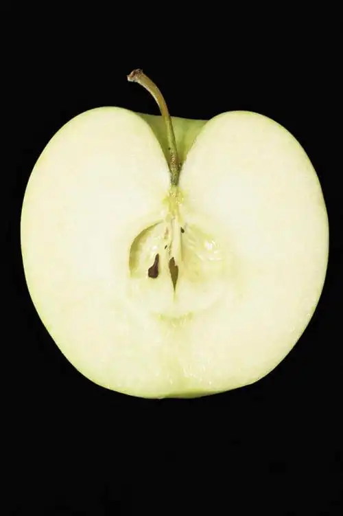 无人,竖图,俯视,室内,特写,白天,水,苹果,水果,切开,黑色背景,新鲜