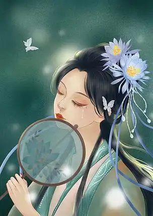 侧脸古风美女流泪昙花夏季人物