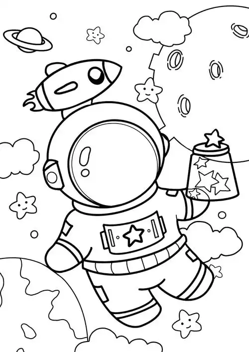 打卡19100儿童画宇航员高清附线稿