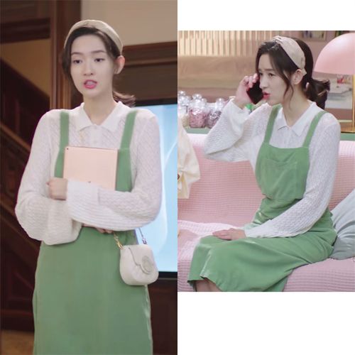 网红促销只是结婚的关系王玉雯顾兮兮同款绿色吊带连衣裙女202