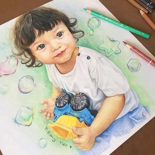 彩铅人物画儿童肖像画定制步骤分享