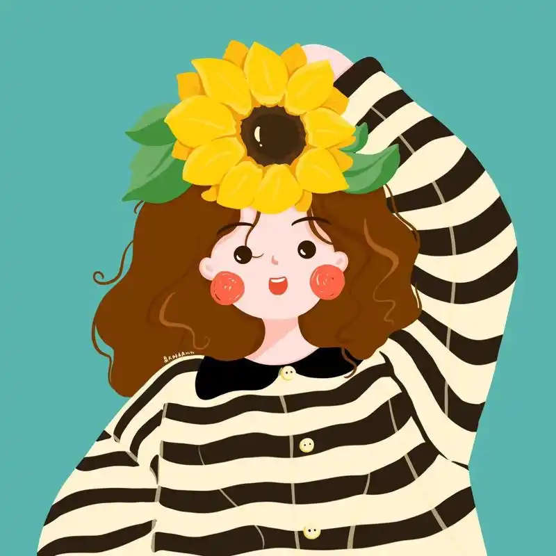 插画头像 | 头顶向日葵花的可爱女生 向日葵的花语是勇敢追求97