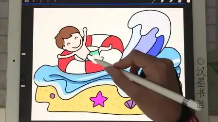 板绘:简笔画一幅海边游泳的孩子,有趣的儿童画,培养兴趣