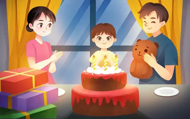 卡通红色生日许愿原创插画海报