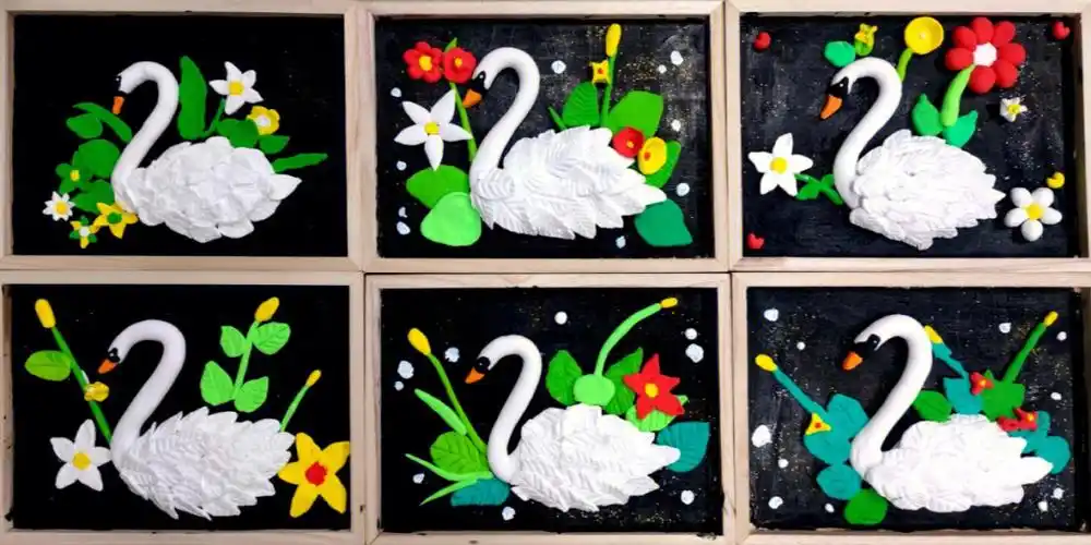 美丽的白天鹅超轻粘土画