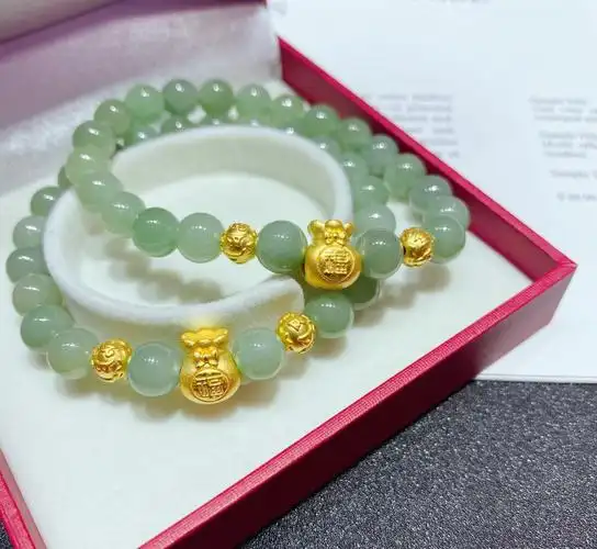 老凤凰黄金福袋手链女翡翠玉珠手镯999足金转运金珠母节送妈妈 黄金