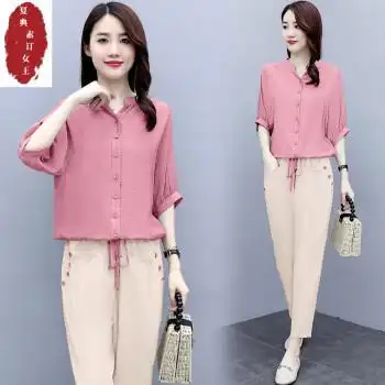 夏典素订棉麻女装官方夏款高端奢侈大牌高品质休闲套装女2022新款夏季