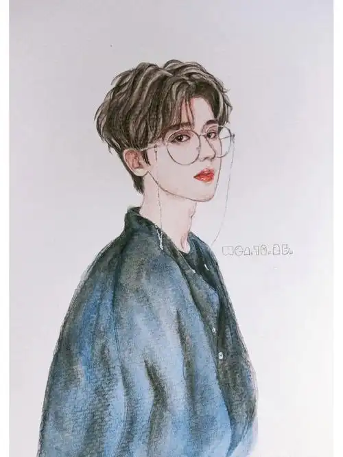 水溶性彩铅  #水彩人物  #彩铅手绘  #蔡徐坤  #线稿上色