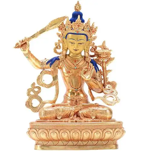 菩萨藏村文殊佛像纯铜全鎏7寸藏传佛教密宗桌面摆件