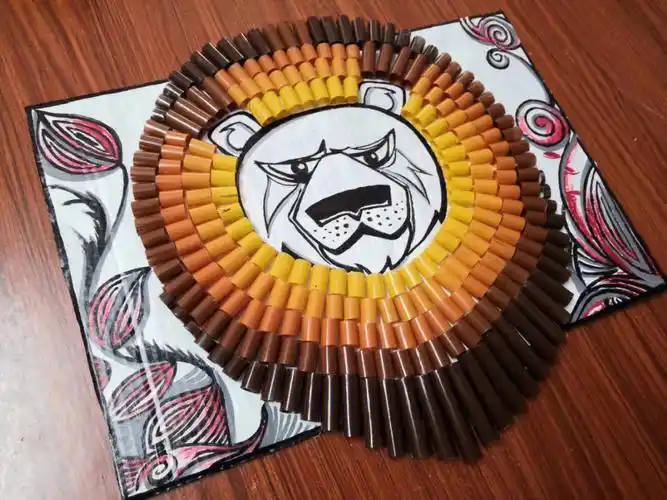 创意美术老虎狮子吸管挂画手工丙烯画