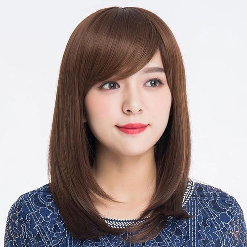 假发女长发全头套超自然斜刘海圆脸时尚减龄40到50岁真头发假发套