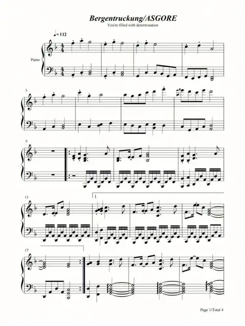 钢琴谱bergentrückungasgoreundertale