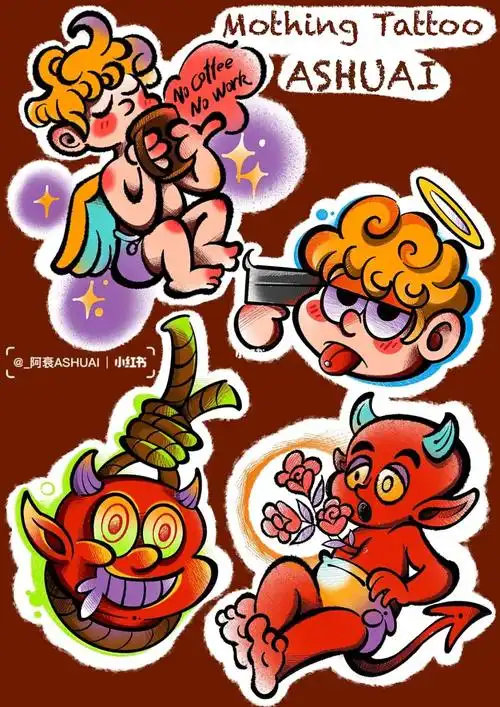 阿衰的手稿卡通纹身阿衰的小天使小恶魔