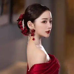 2022新娘结婚头饰花朵流苏大肠圈盘发简约敬酒服晚礼服造型配饰