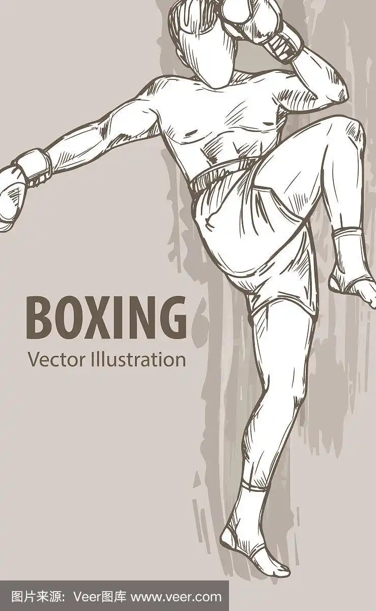 一个拳击手的素描.运动矢量插图.背景中运动员的剪影