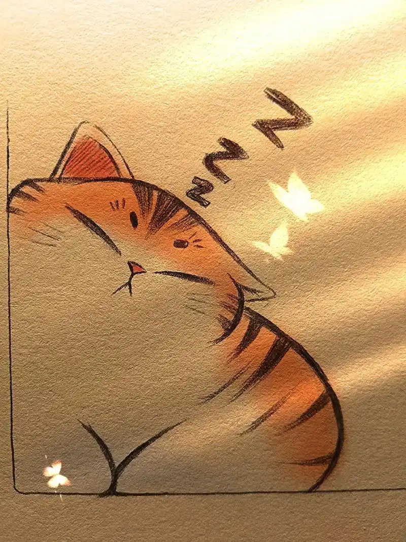 墨染绘 #临摹 #手绘过程 一只会睡觉的懒猫 - 抖音