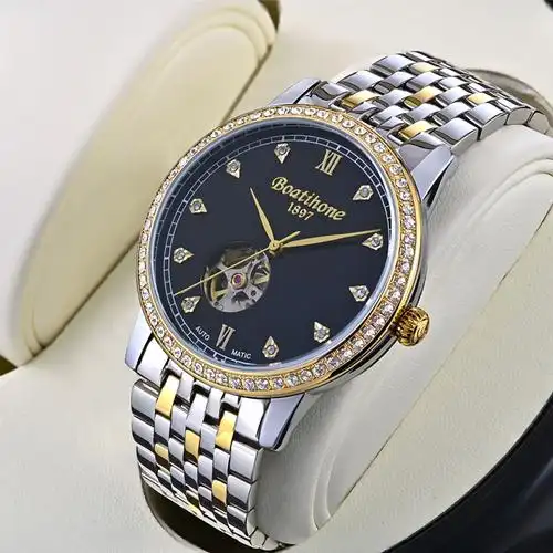 瑞士品牌宝航名表全自动机械手表男镂空镶钻透视间金商务表男现货