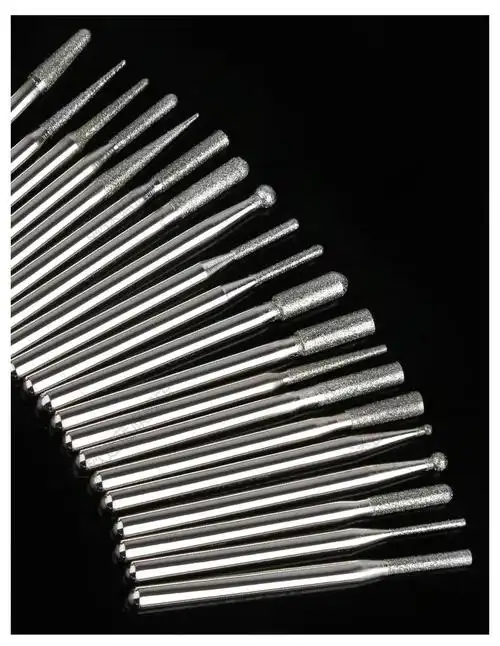 金刚石磨头圆球柱形锥形电镀金刚砂打磨头玉石磨针磨头3mm柄盒装 15b