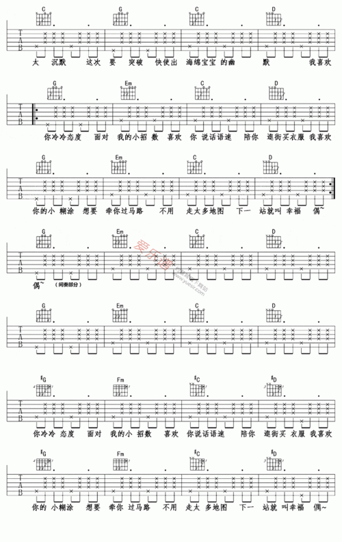 回音哥海绵宝宝吉他谱