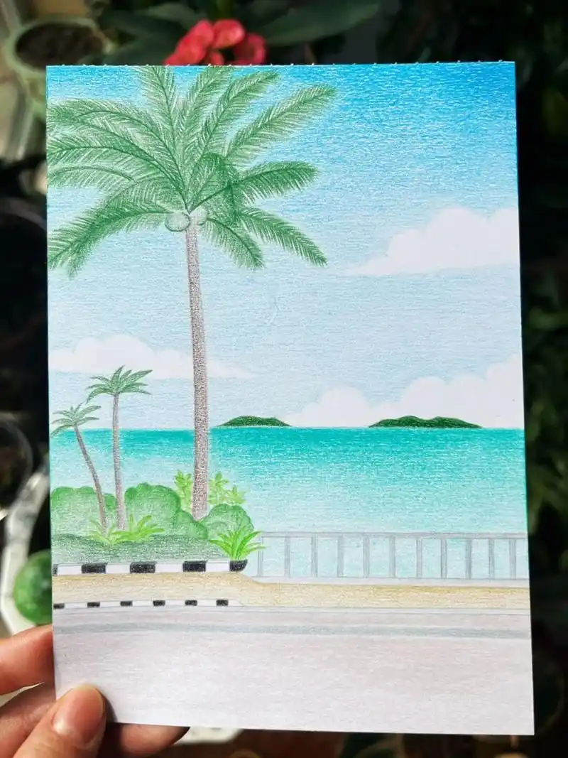 夏日海边(彩铅画.