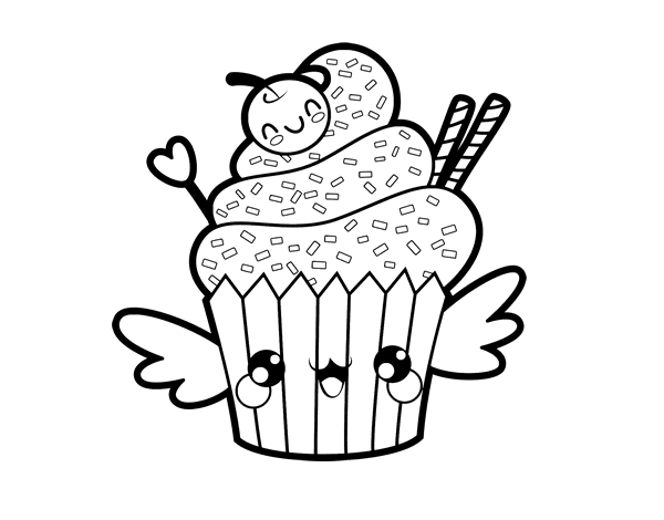 卡瓦伊纸杯蛋糕填色图片 - 智慧妈咪网