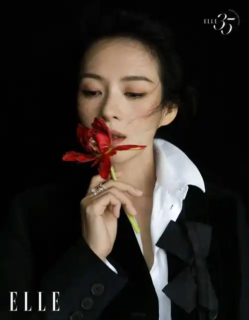 章子怡《elle》35周年封面,时尚穿西装马甲,太飒了!_连衣裙_电影_大片