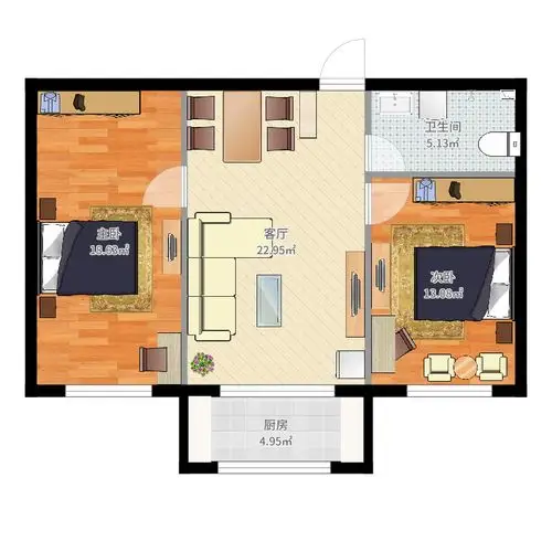 胜利华城2室1厅1卫1厨81.00㎡户型图