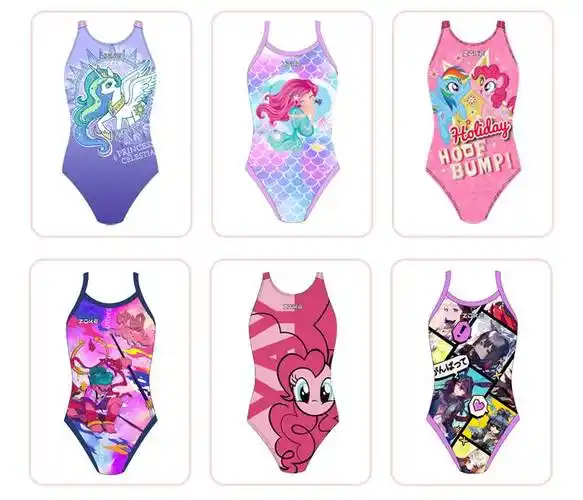 2022洲克泳衣儿童泳衣女孩连体三角训练竞速女童游泳衣中大童旗开得胜