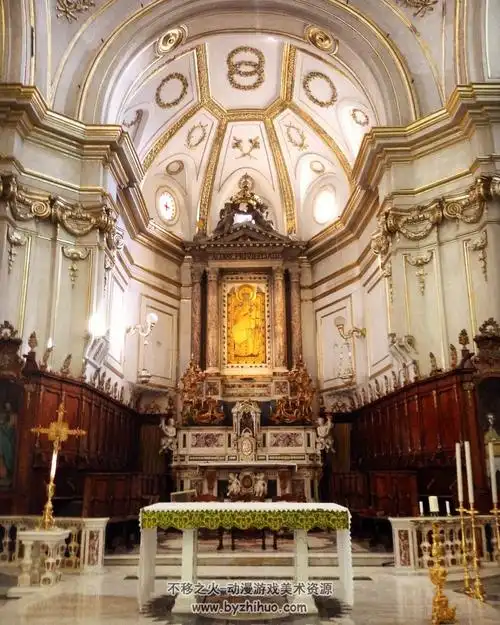 欧洲古建筑室内中世纪教堂城堡门窗柱拱券美术绘画参考419p