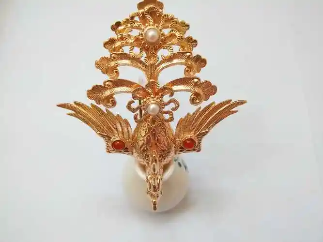 文物明制汉服婚嫁发饰荻髻头面凤凰分心发冠发饰