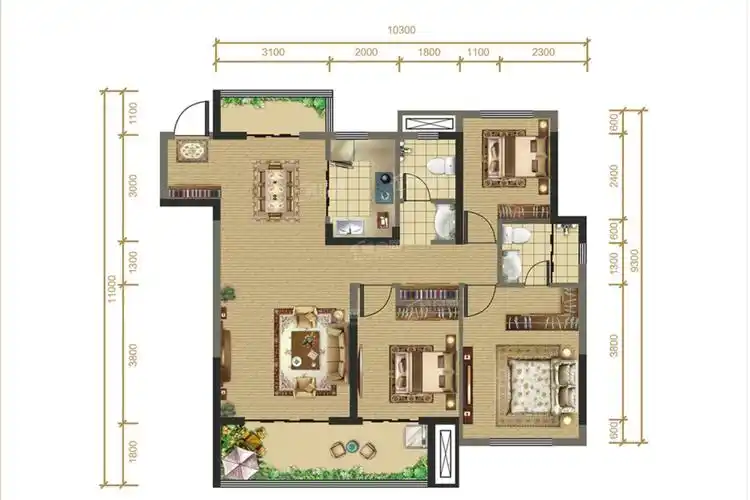 孝感居和幸福里3室2厅2卫户型图-孝感楼盘网