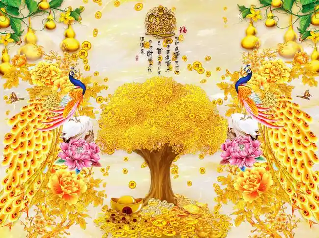 摇钱树富贵招财进宝背景墙设计