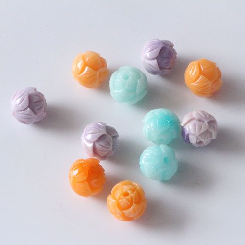 珊瑚石粉 隔珠莲花珠子10mm七彩串珠 手链 项链diy饰品 小配件