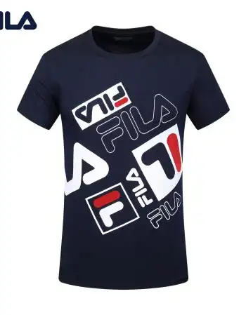fila斐乐男t恤2018夏季新品短袖t男时尚满印logo运动上衣男 藏青色f81
